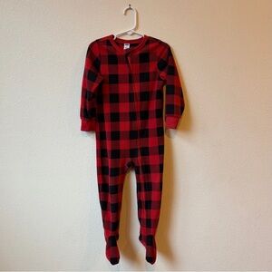 Old Navy 3T Red and Black Checkered Kids Footie PJs
